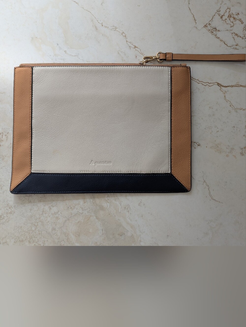 Aquascuium Leather Wristlet - Cream, Tan & Navy
